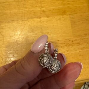 Judith Ripka Silver Pavé Spiral Drop Earrings with Pink Accent